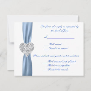 Cartão RSVP Diamond Heart Blue Wedding Response Card
