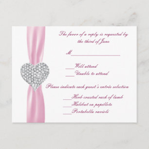 Cartão RSVP Diamond Heart Pink Wedding Response Card