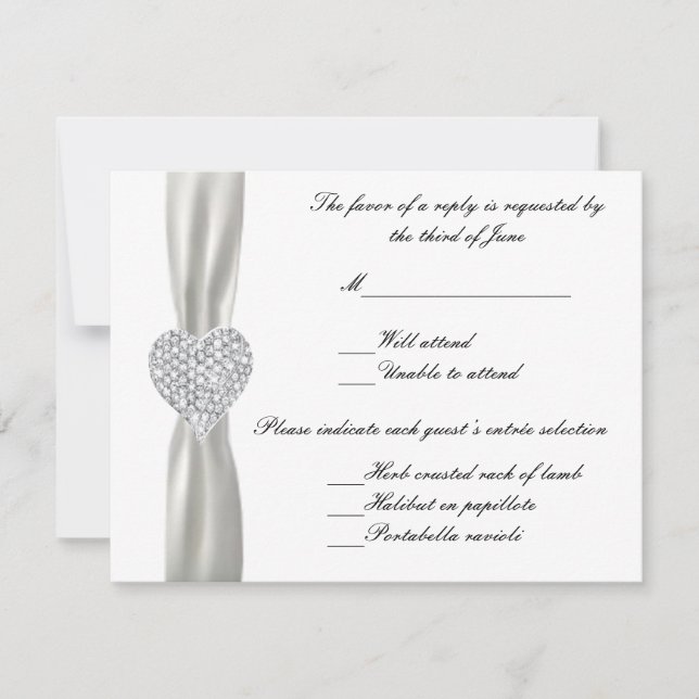 Cartão RSVP Diamond Heart White Wedding Response Card (Frente)