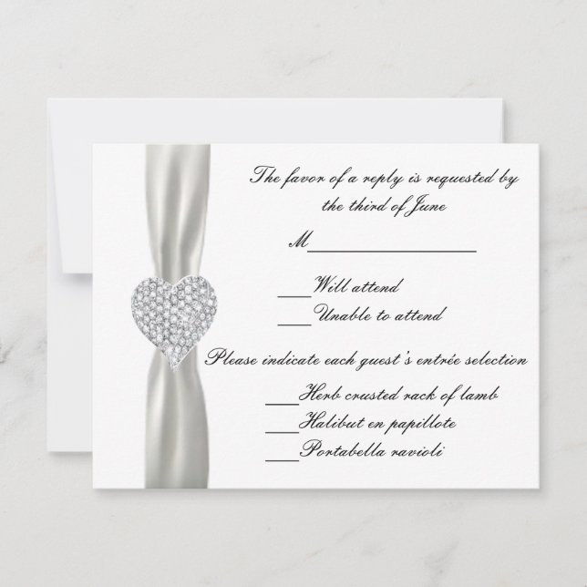 Cartão RSVP Diamond Heart White Wedding Response Card (Frente)
