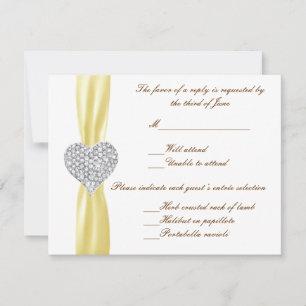 Cartão RSVP Diamond Heart Yellow Wedding Response Card