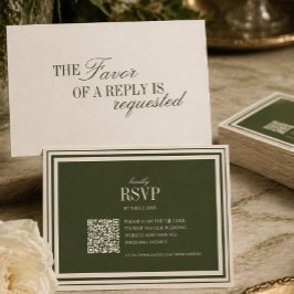 Cartão RSVP Dinheiro Antigo Verde Oliva Casamento Elegante com