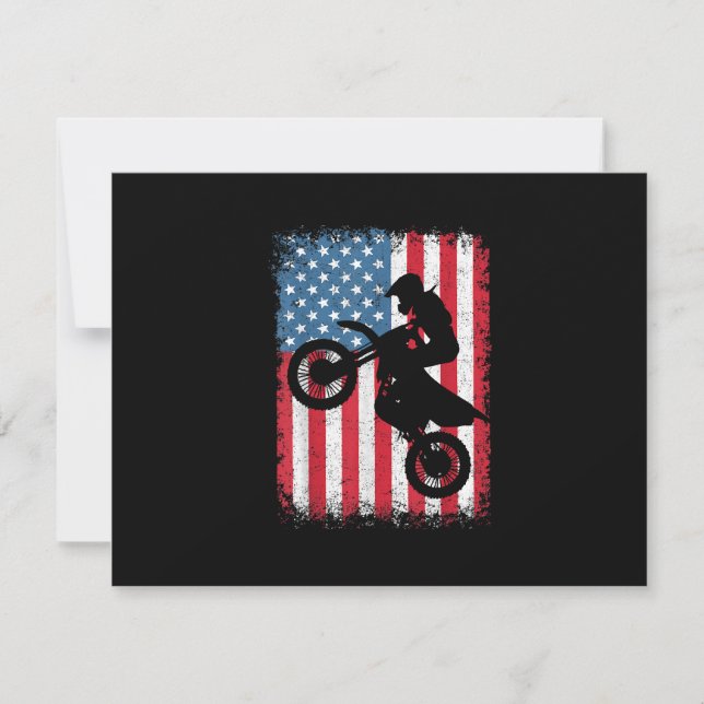 Cartão RSVP Dirt Bike American Flag Motocross Biker Men (Frente)
