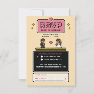 Cartão RSVP Diversão de Video Game Antigo Casamento Bege Retro