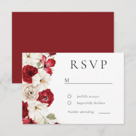 Cartão RSVP Divine Bloom: Casamento Floral Gordo Branco e Verm