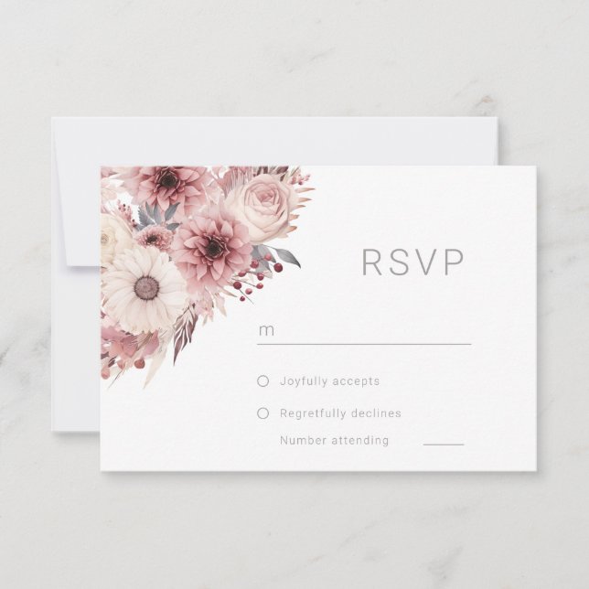 Cartão RSVP Divine Boho Blush & Rosa Weding (Frente)