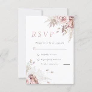 Cartão RSVP Divine Dusty Rosa Blush Floral Casamento Vertical