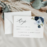 cartão RSVP do marinho floral azul-aquarela<br><div class="desc">Um design floral moderno com azul-claro-aquarela e flores marinhos. Você pode personalizar os recursos deste cartão</div>