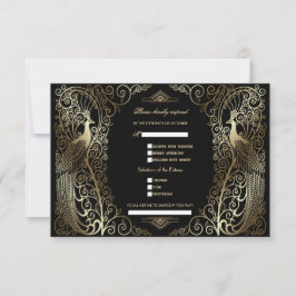 Cartão RSVP Dourada Arte Deco Peacocks - Pedido De Casamento