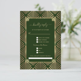 Cartão RSVP Dourada Arte Verde Escura Solicitar Casamento