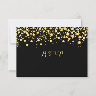 Cartão RSVP Dourada Confetti em Preto, Personalizado,