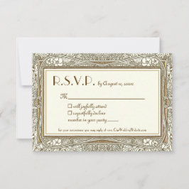 Cartão RSVP Dourada Ivory Art Nouveau Casamento Elegante R.S.V