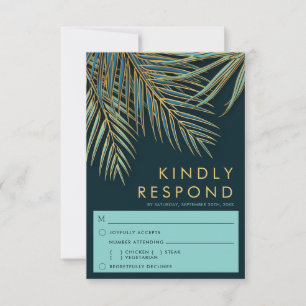 Cartão RSVP Dourada Palma Moderna Escolha da Refeição de Casam