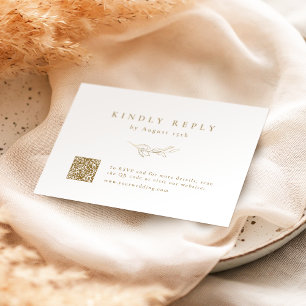 Cartão RSVP Dourada simples elegância botânica QR code casamen