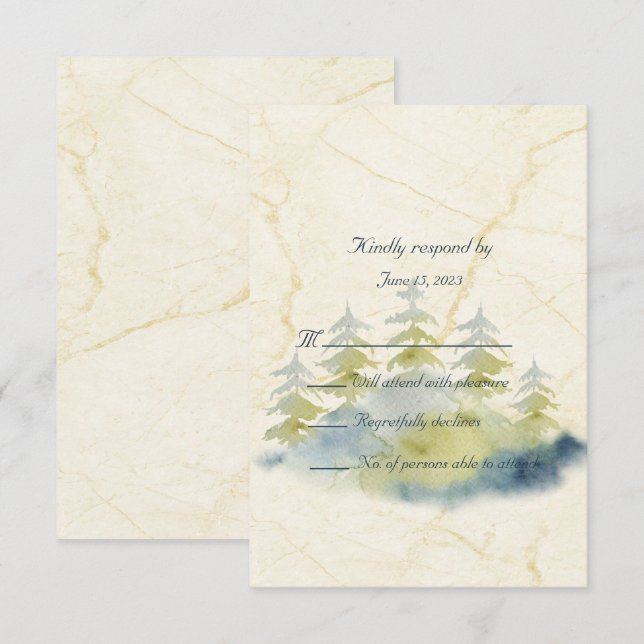 Cartão RSVP Douradas montanhas com pano de fundo verde e azul (Frente/Verso)