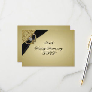 Cartão RSVP Dourado 50º Aniversário de Casamento Negro