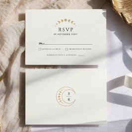 Cartão RSVP Dourado Casamento Celestial