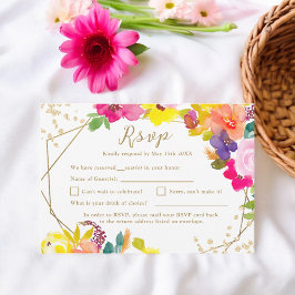 Cartão RSVP Dourado casamento floral boho bold