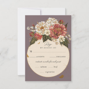 Cartão RSVP Dourado Casamento Floral Pintado Romântico