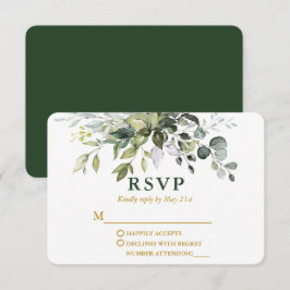 Cartão RSVP Dourado Casamento Verde Elegante Moderno