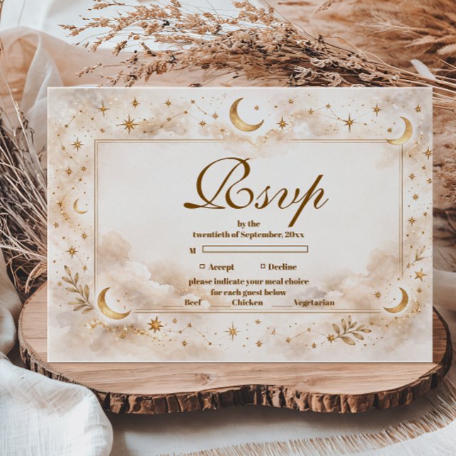 Cartão RSVP Dourado Celestial Lua Quinceañera (Criador carregado)