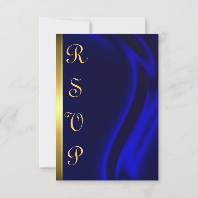 Cartão RSVP Dourado de Seda Azul (Frente)
