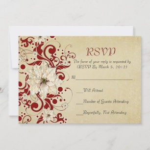 Cartão RSVP Dourado de Swirls de Natal Vermelho