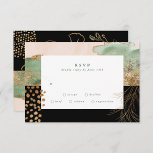 Cartão RSVP Dourado Eucalyptus Abstrato Greenery Onyx