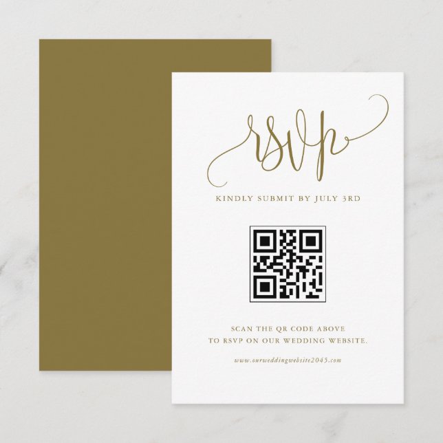 Cartão RSVP Dourado Fazemos Código QR de Casamento de Caligraf (Frente/Verso)