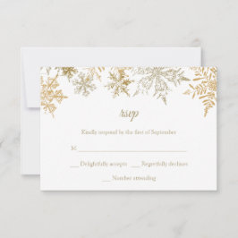 Cartão RSVP Dourado Flocos de Neve Natal Elegante Casamento no
