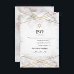 Cartão RSVP Dourado Marble Geométrico Bat Mitzvah<br><div class="desc">Bat mitzvah rsvp com uma textura de mármore com uma estrutura geométrica dourada e uma mármore dourada.</div>