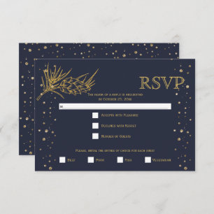 Cartão RSVP Dourado pinheiro brilhante, casamento no inverno a