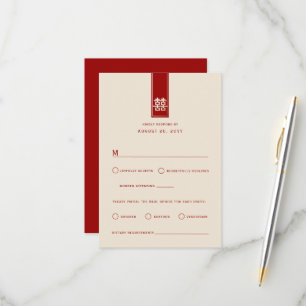 Cartão RSVP Dourado Retângulo Alto Dupla Felicidade Casamento