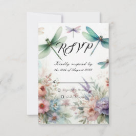 Cartão RSVP Dragonflies and Pastel Florals Wedding