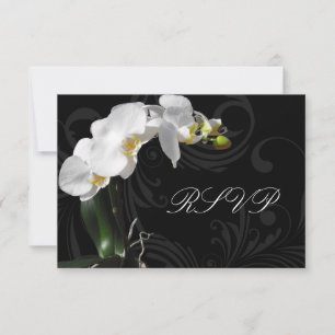 Cartão RSVP Dramático Orquídea Preto e Branco de Correspondênc