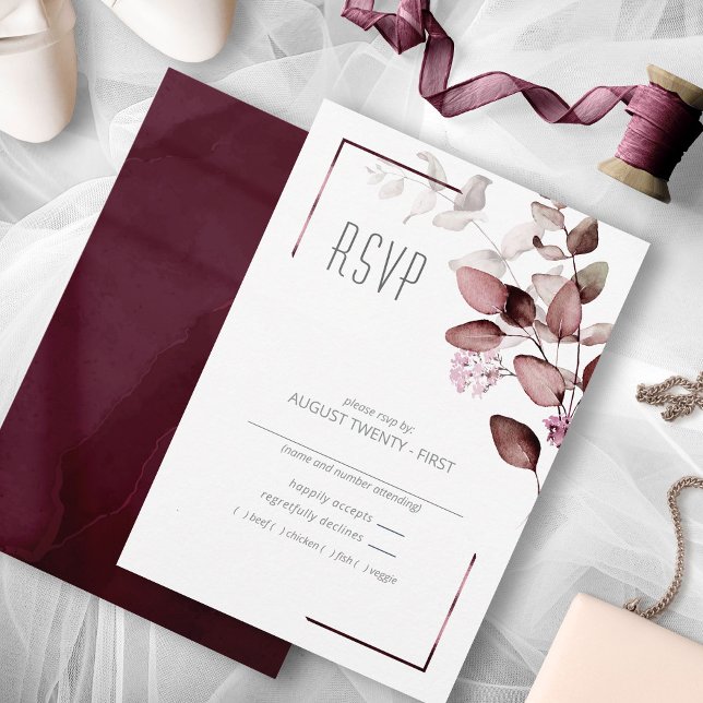 Cartão RSVP Dreamy Foliage Wedding Burgundy ID817 (Criador carregado)