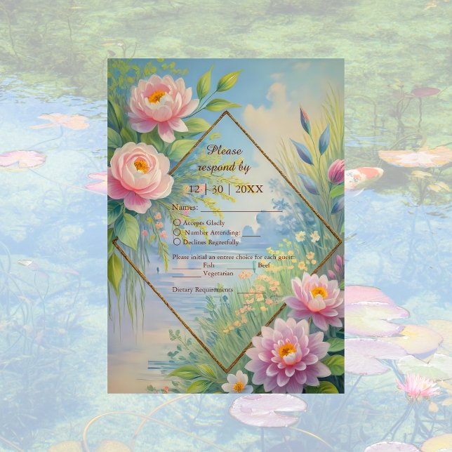 Cartão RSVP Dreamy Lakeside Garden Wedding (Criador carregado)