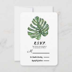 Cartão RSVP Duas Folhas de Palmeira Elegantes Casamento Tropic