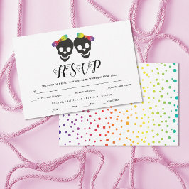 Cartão RSVP Duas noivas arco-íris cores confetti casamento lés