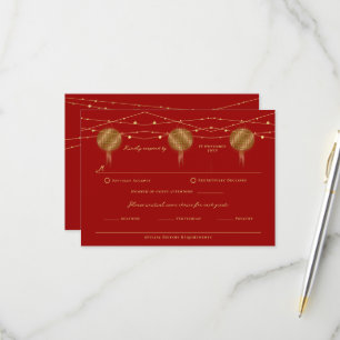 Cartão RSVP Dupla Felicidade Lanternas Douradas Casamento Chin