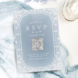 Cartão RSVP Dusty azul elegante, código QR da vintagem românti