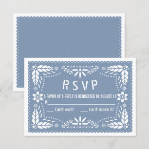 Cartão RSVP Dusty azul floral papel picado chá de fraldas