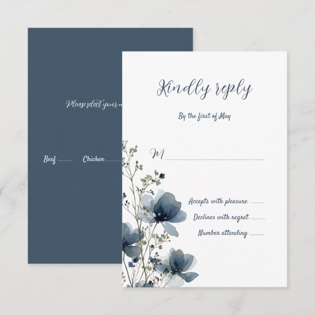 Cartão RSVP Dusty Blue Botanical Wedding (Frente/Verso)