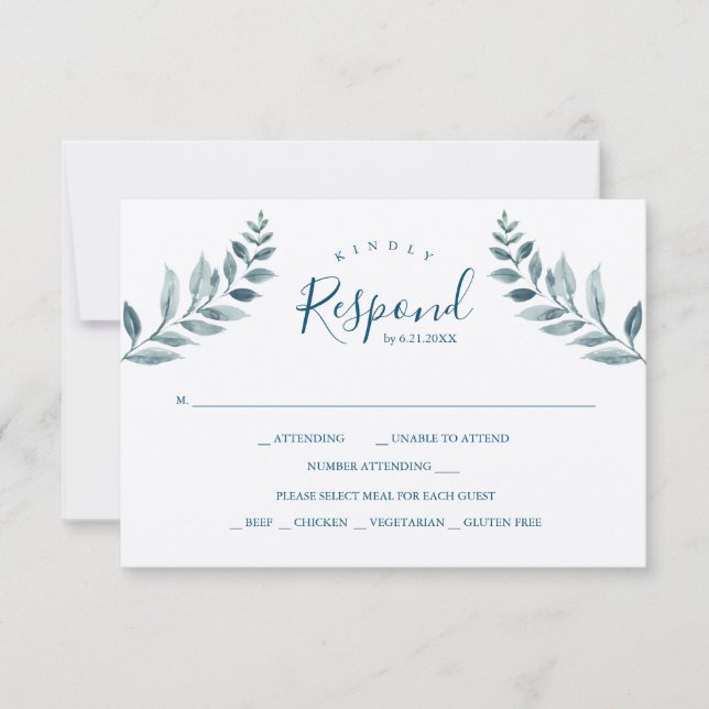 Cartão RSVP Dusty Blue Botanicals Casamento (Frente)