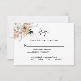 Cartão RSVP Dusty Blue Champagne Casamento Floral