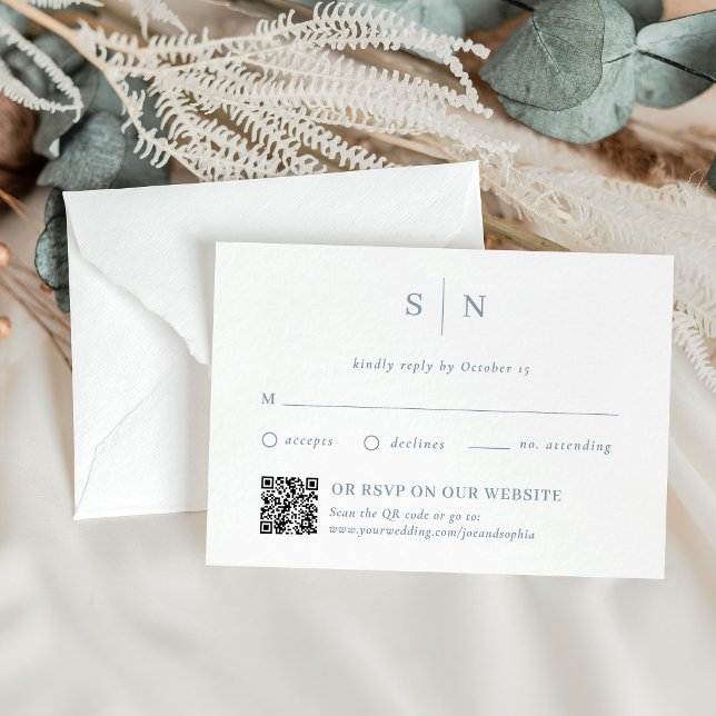 Cartão RSVP Dusty Blue Chic | Tradicional e QR Code (Criador carregado)
