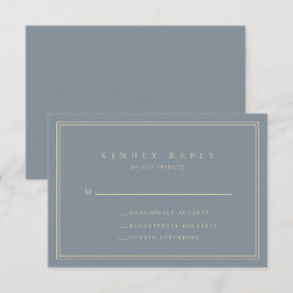 Cartão RSVP Dusty Blue-Cinza e Dourado Casamento Minimalista M