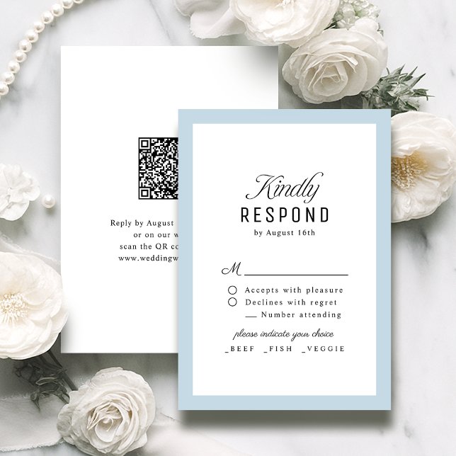 Cartão RSVP Dusty Blue Classy Script Elegant QR code Wedding (Dusty Blue Classy Script Elegant QR code Wedding RSVP Card)