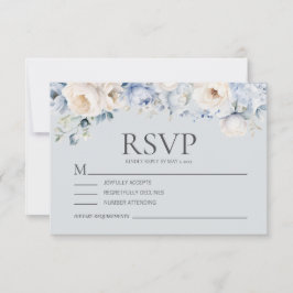 Cartão RSVP Dusty Blue Cream White Floral Casamento