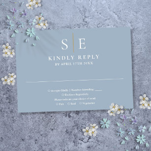 Cartão RSVP Dusty Blue E Dourado Casamento De Monograma